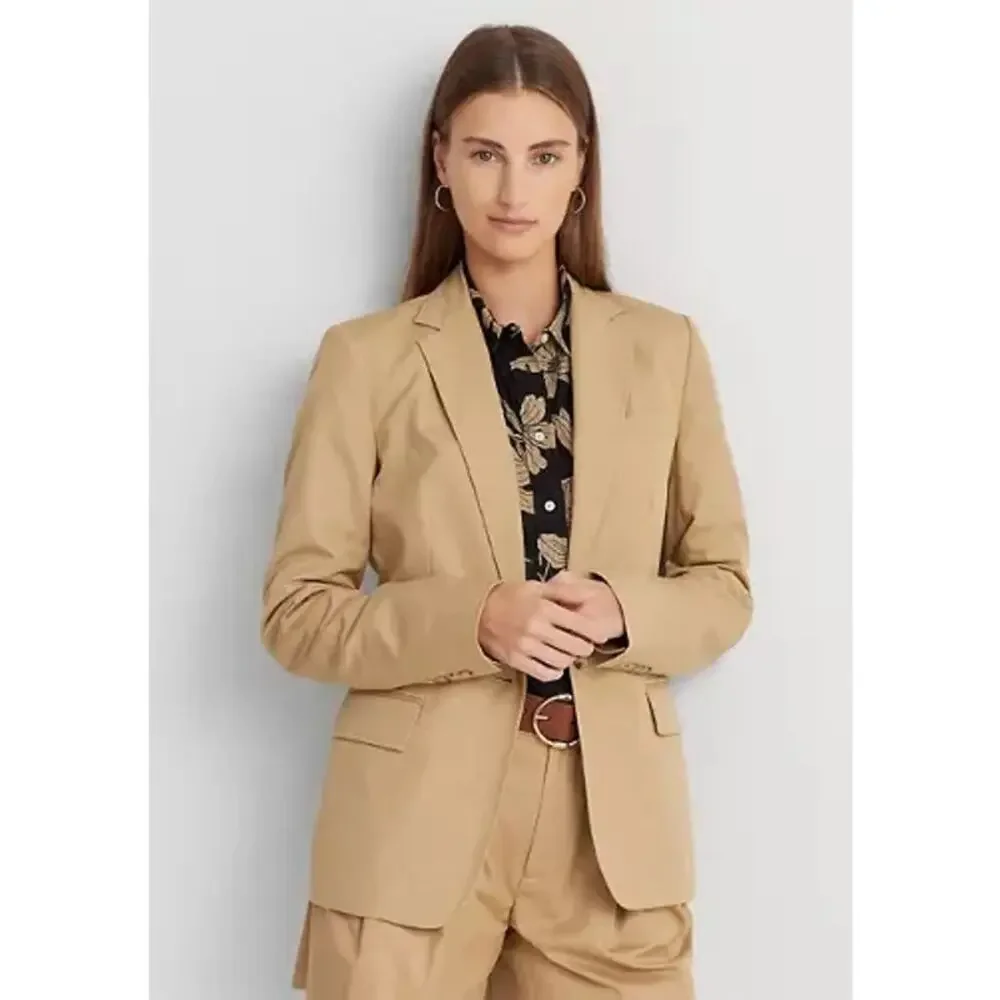 Lauren Ralph Lauren Women's Cotton Twill Blazer Long Sleeve Tan Size 0 NWT